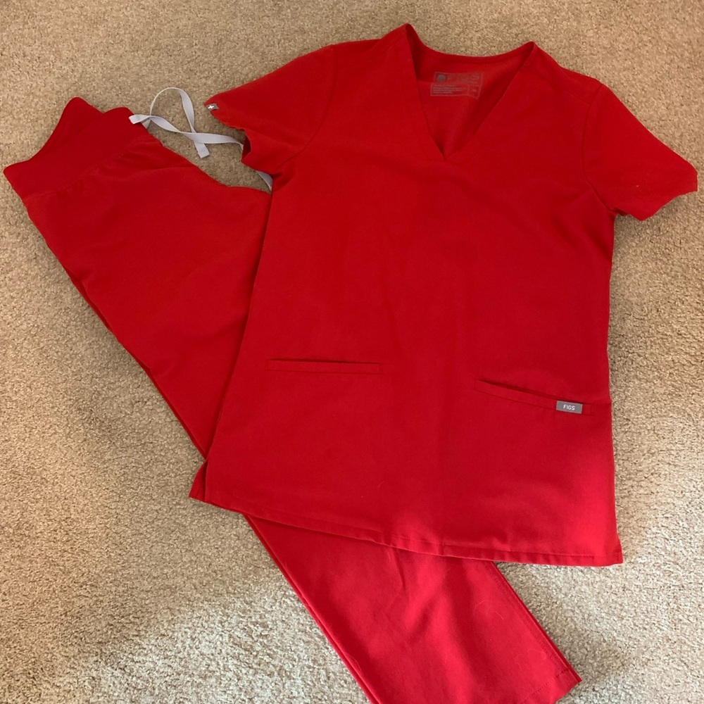 Figs Scrubs basic pants three pocket Technical collection xxs pants xs top red